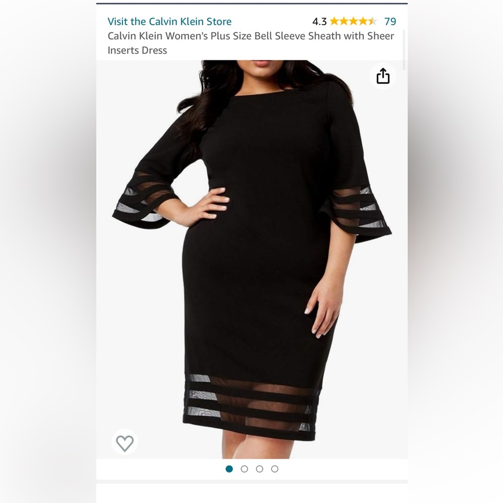 Like New Calvin Klein Black Bell Sleeve Sheath Dress with Lace Inserts 18w